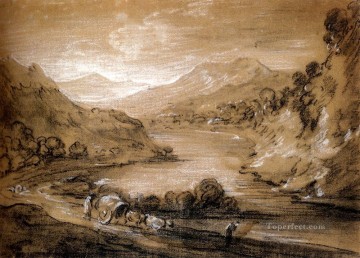トーマス・ゲインズバラ Painting - カートと人物のある山岳風景 トーマス・ゲインズボロ